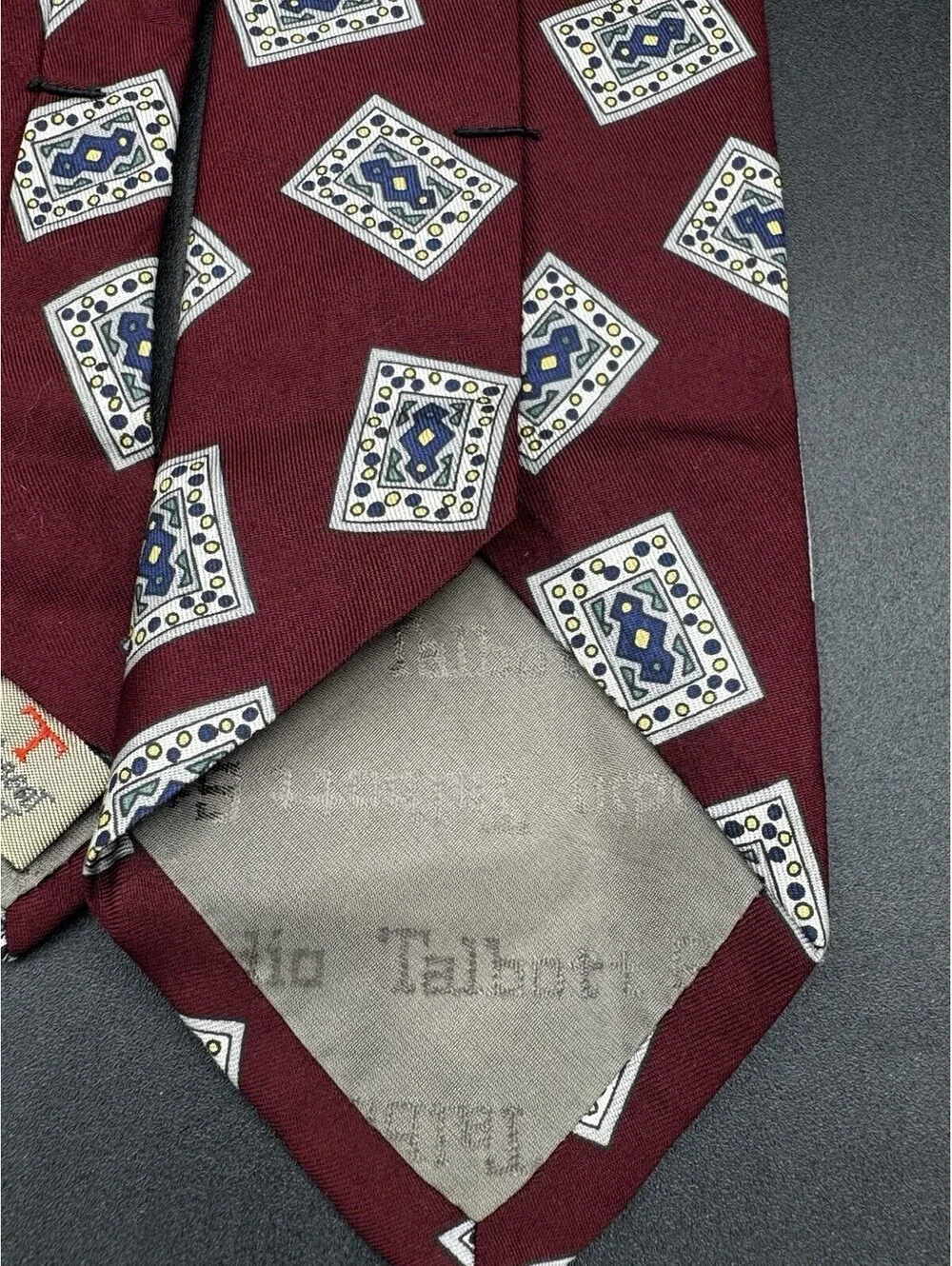 Vintage Robert Talbott Studio Silk Tie Burgundy Geometric USA 57.5x3.25
